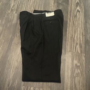 ALBERT NIPON Men’s Worsted Wool Pants Pleated Front Black 33.5 X 40 (Unhemmed)